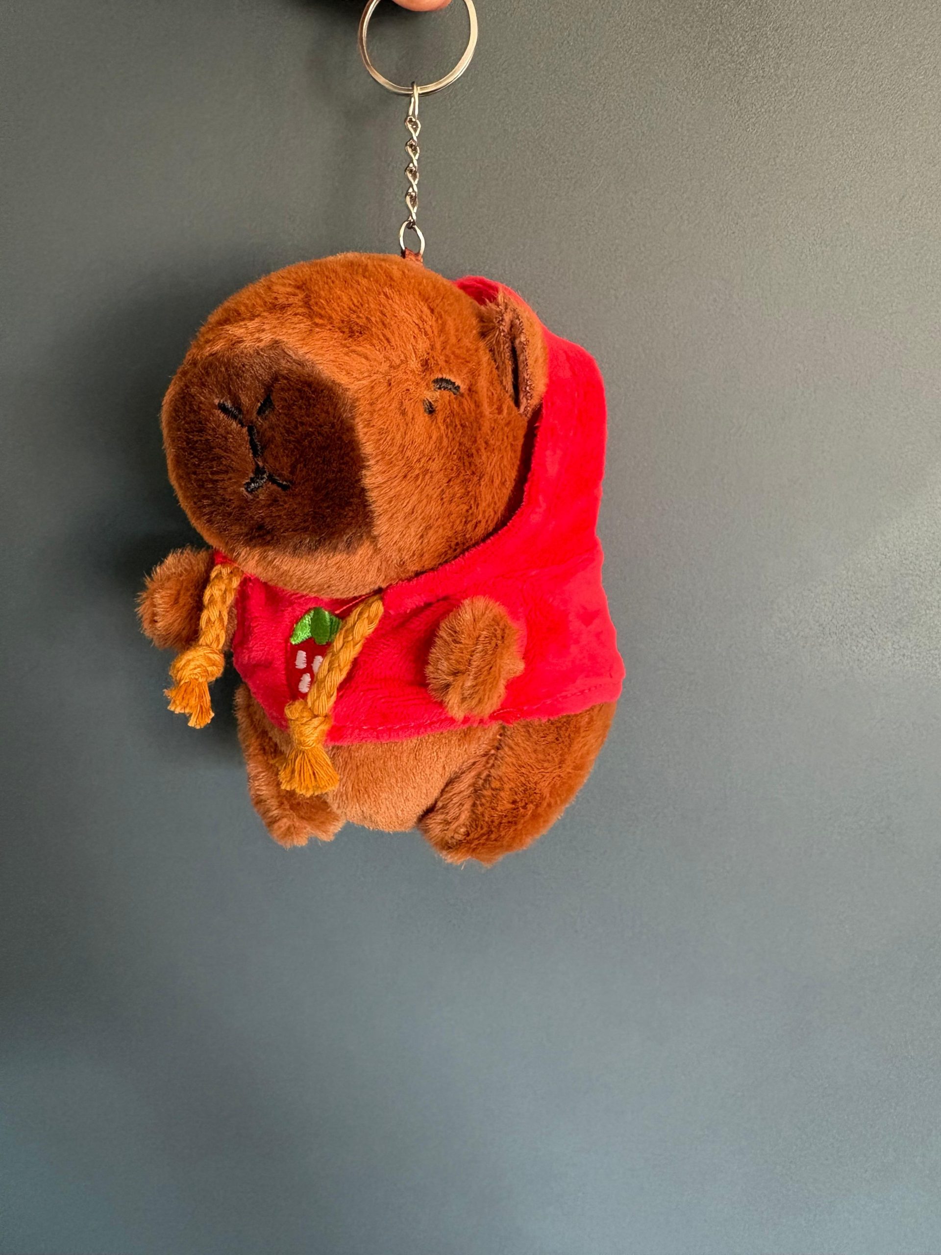 Llavero de plush Capibara con capucha roja